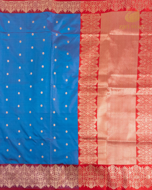Peacock Blue Butta Katan Silk Banarasi Saree