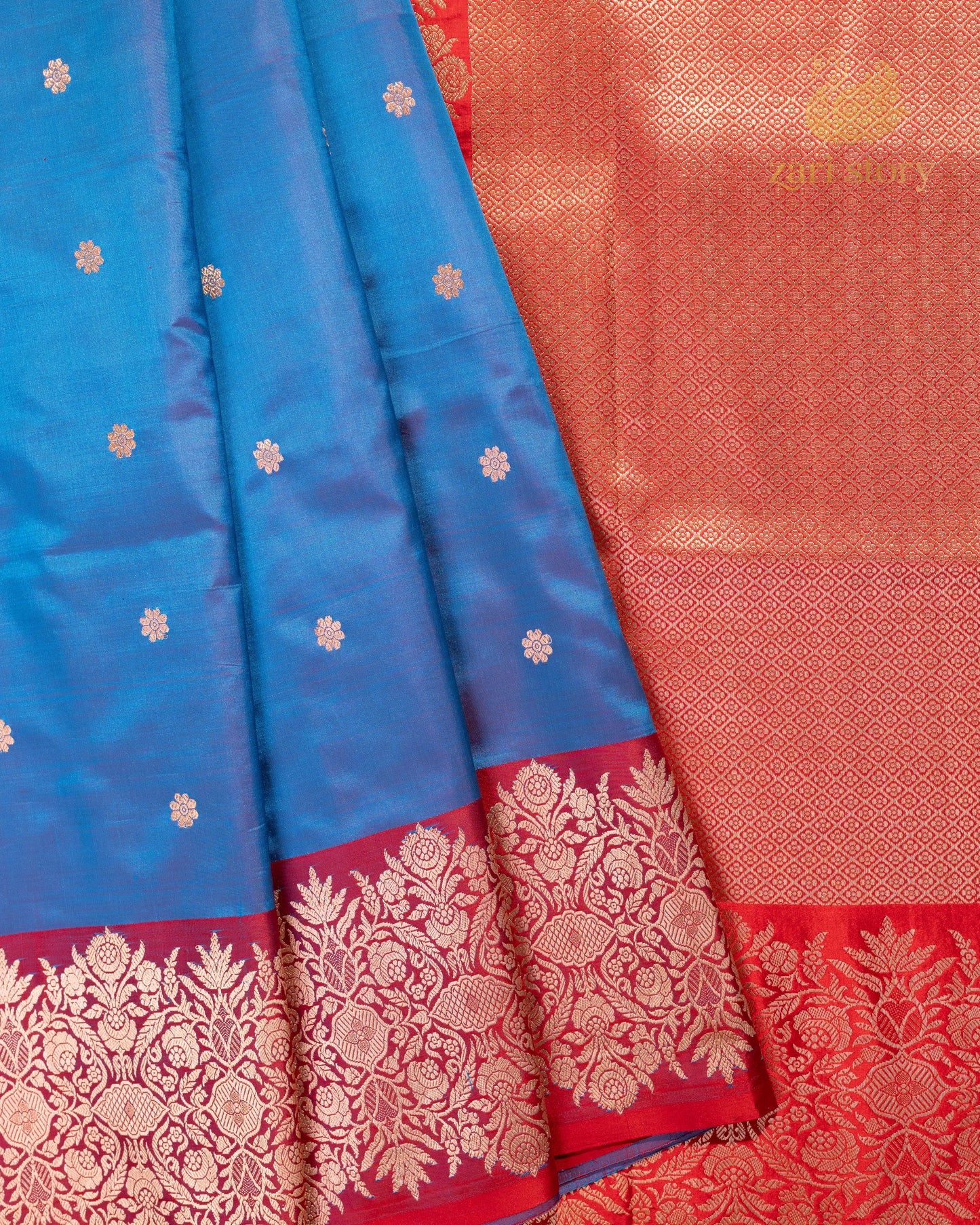 blue butta katan silk pure