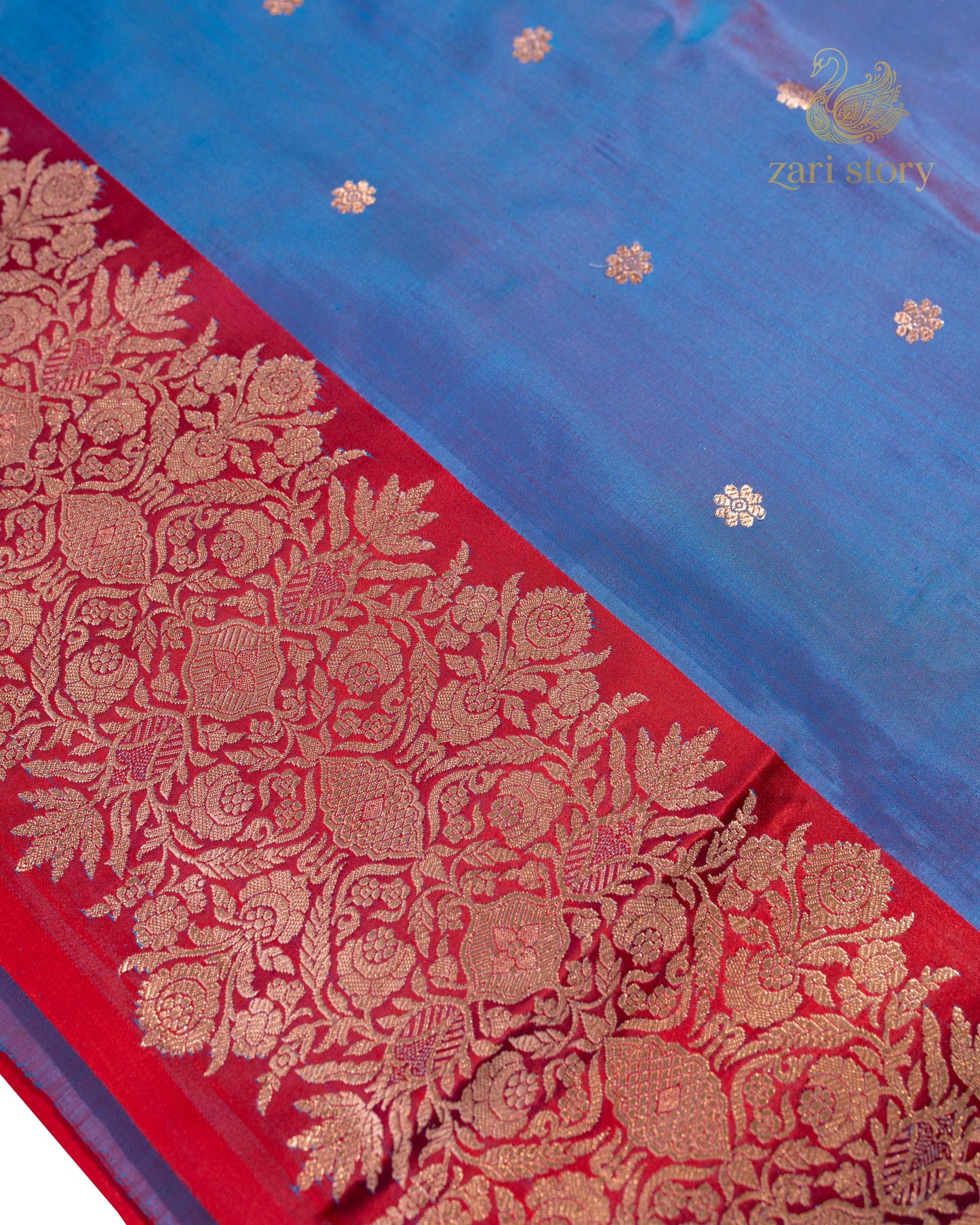 Peacock Blue Butta Katan Silk Banarasi Saree