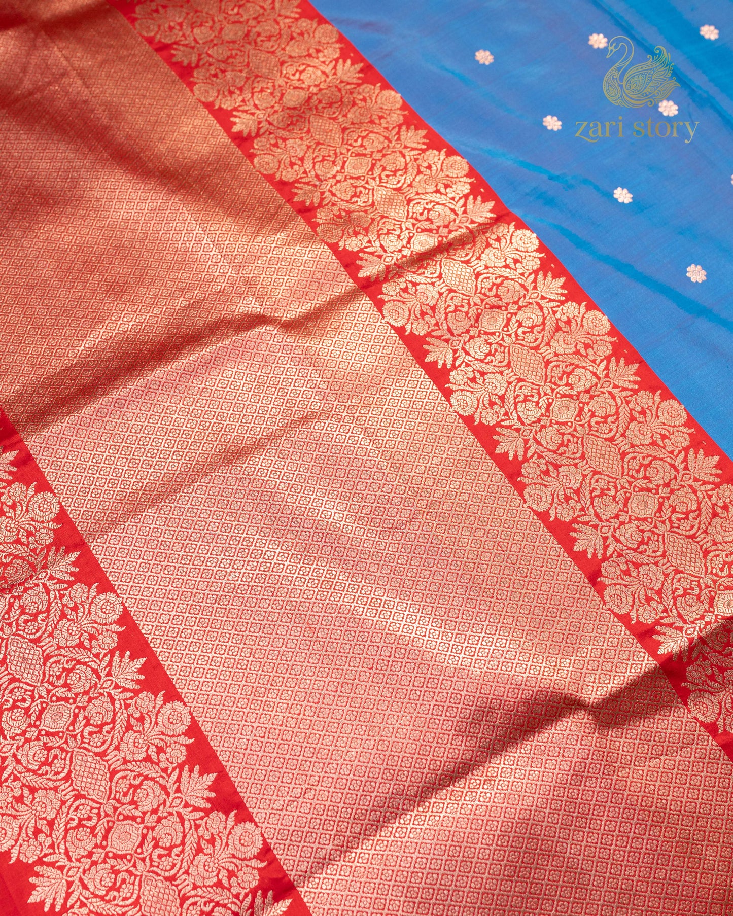 Peacock Blue Butta Katan Silk Banarasi Saree