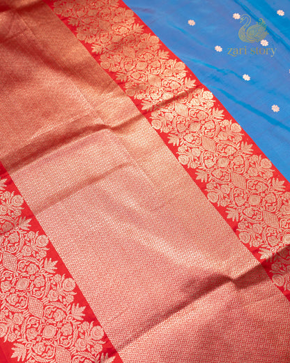 Peacock Blue Butta Katan Silk Banarasi Saree