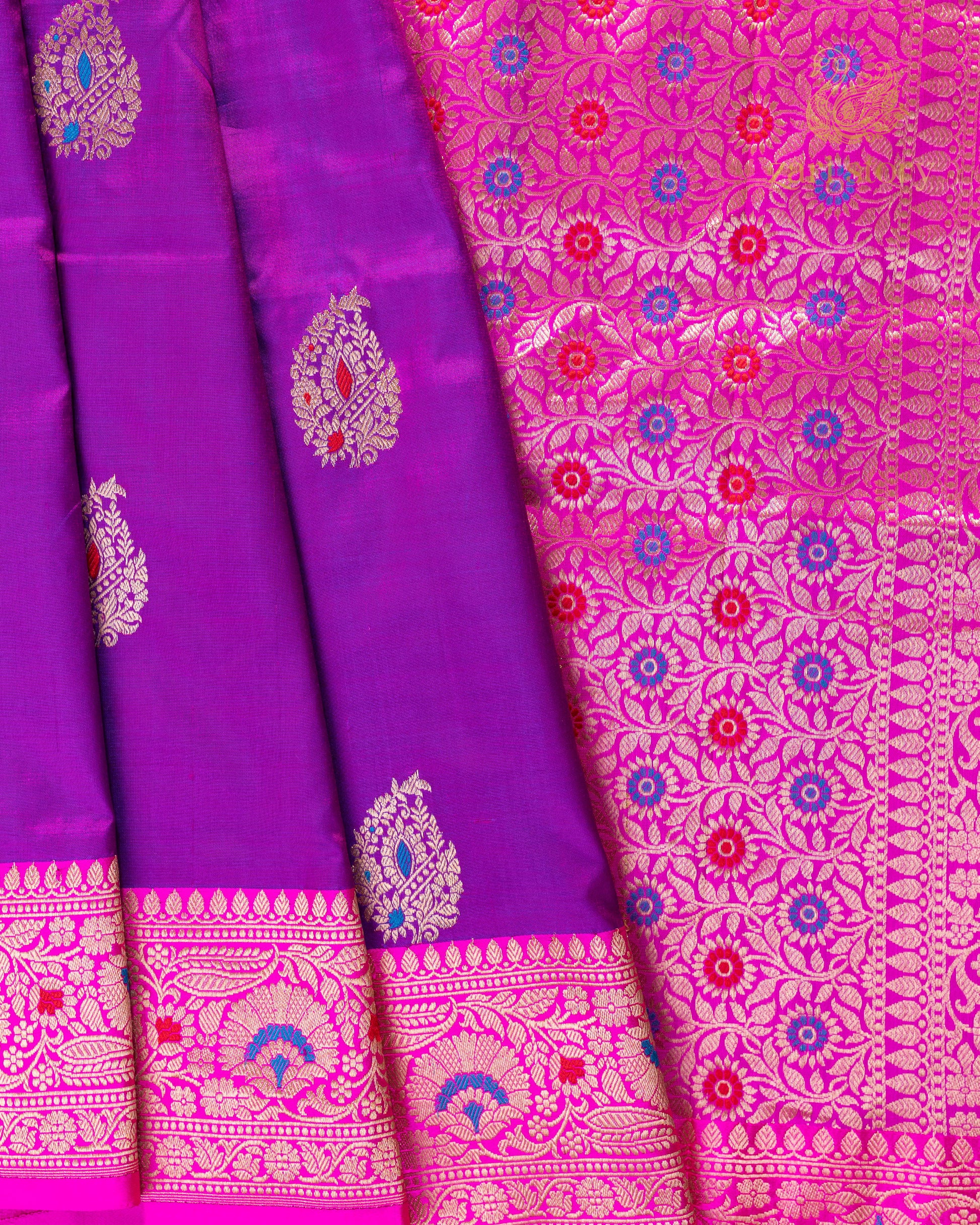 purple meenakari katan silk pure
