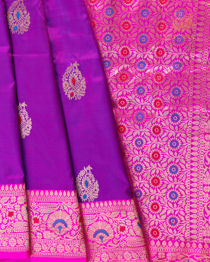 purple meenakari katan silk pure
