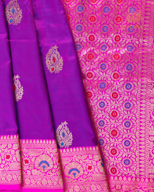 purple meenakari katan silk pure
