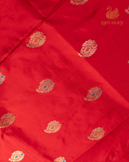 Cherry Red Meenakari Katan Silk Banarasi Saree