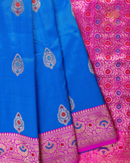 blue meenakari katan silk pure