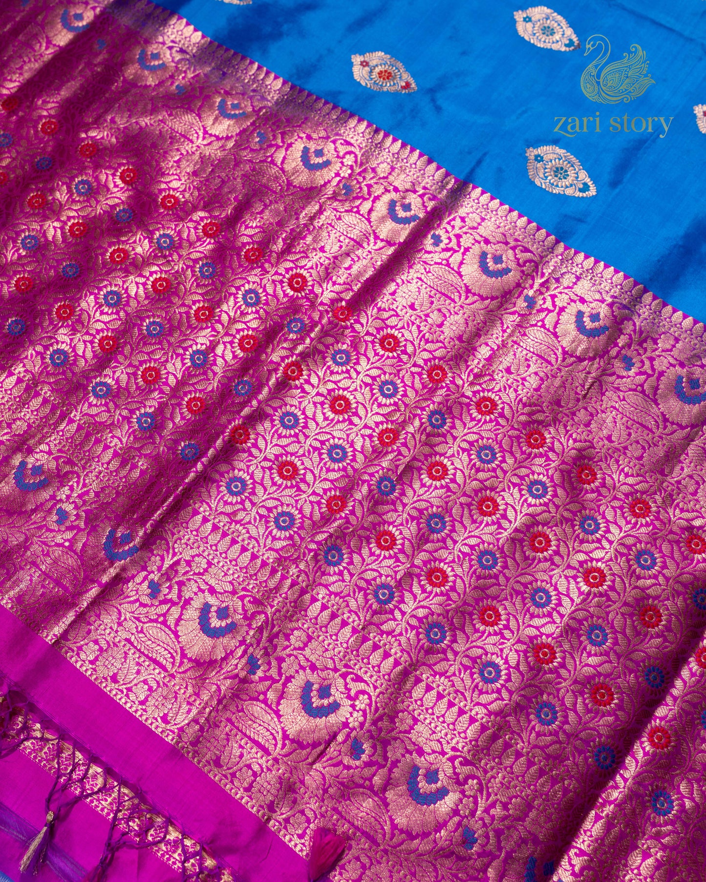 Cobalt Blue Meenakari Katan Silk Banarasi Saree