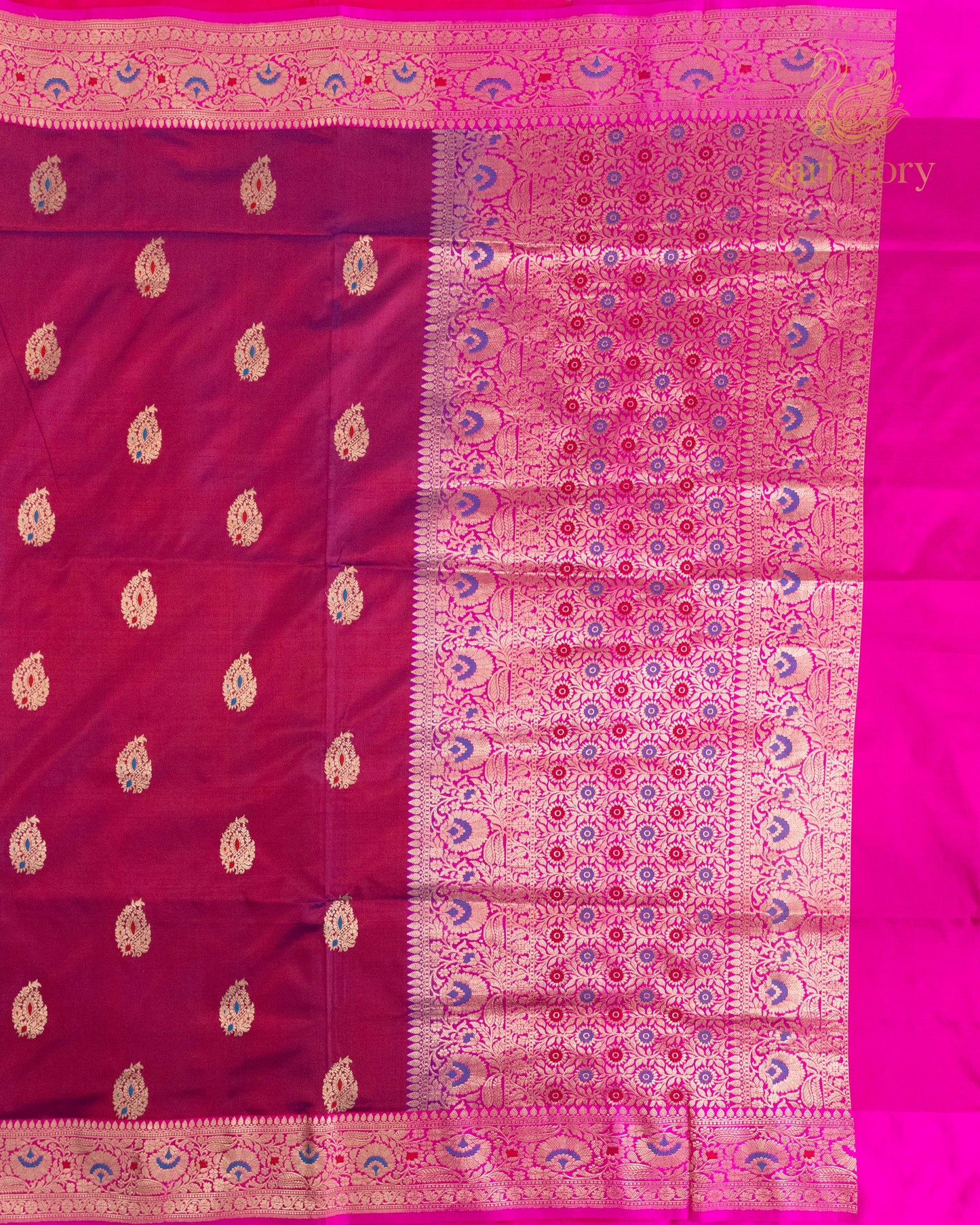 Magenta Meenakari Katan Silk Banarasi Saree