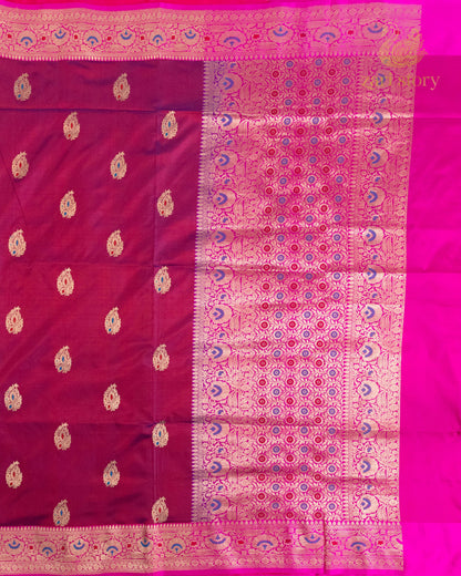 Magenta Meenakari Katan Silk Banarasi Saree
