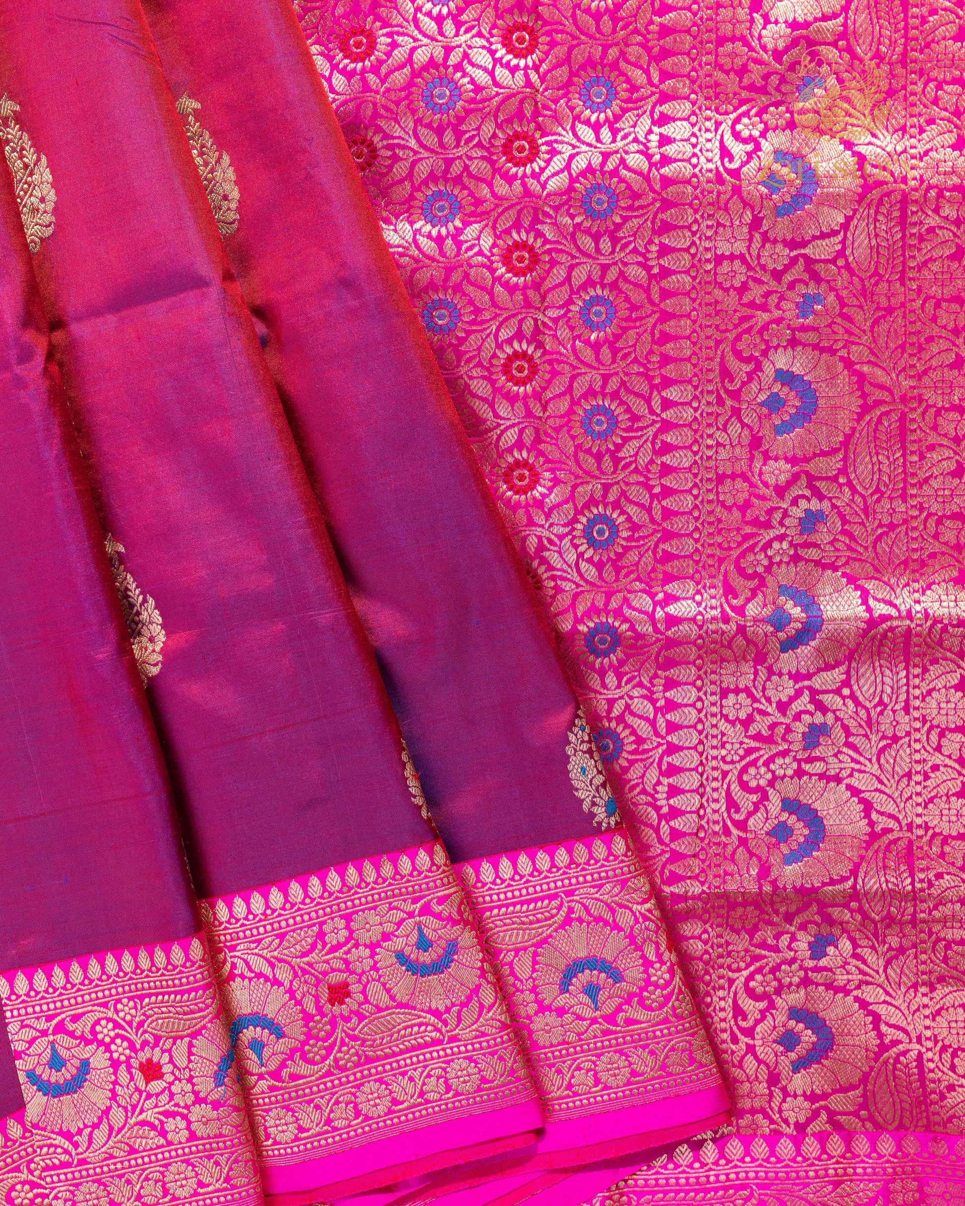 pink meenakari katan silk pure