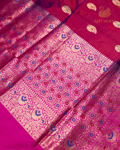Magenta Meenakari Katan Silk Banarasi Saree