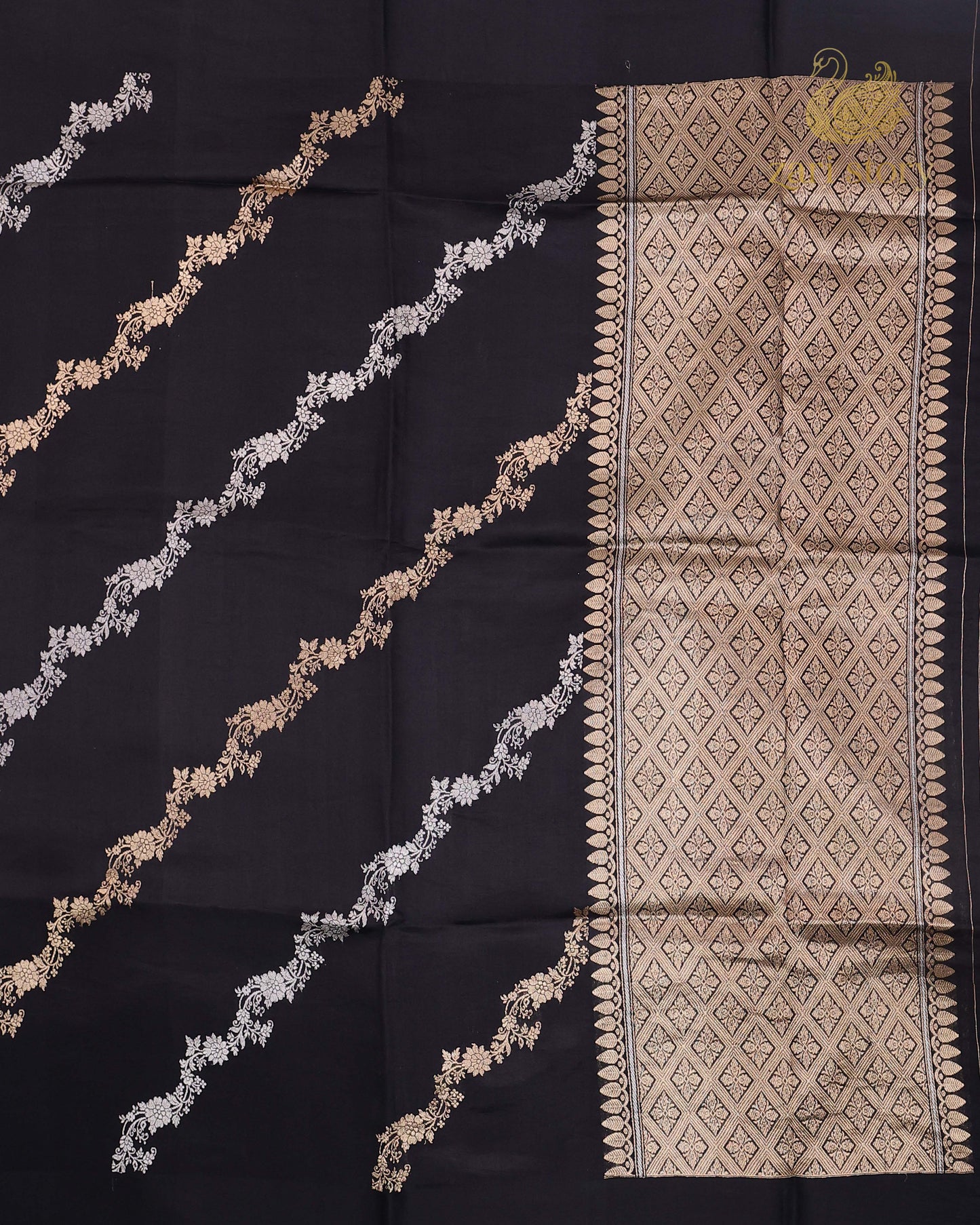 Jet Black Floral Mango Banarasi Saree