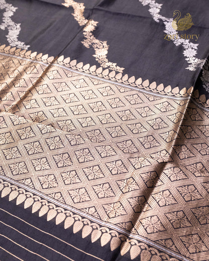 Jet Black Floral Mango Banarasi Saree