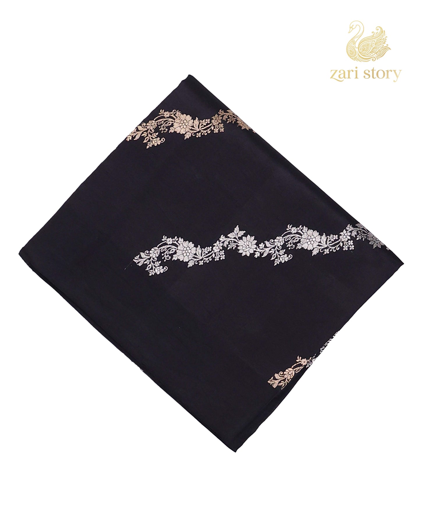 Jet Black Floral Mango Banarasi Saree
