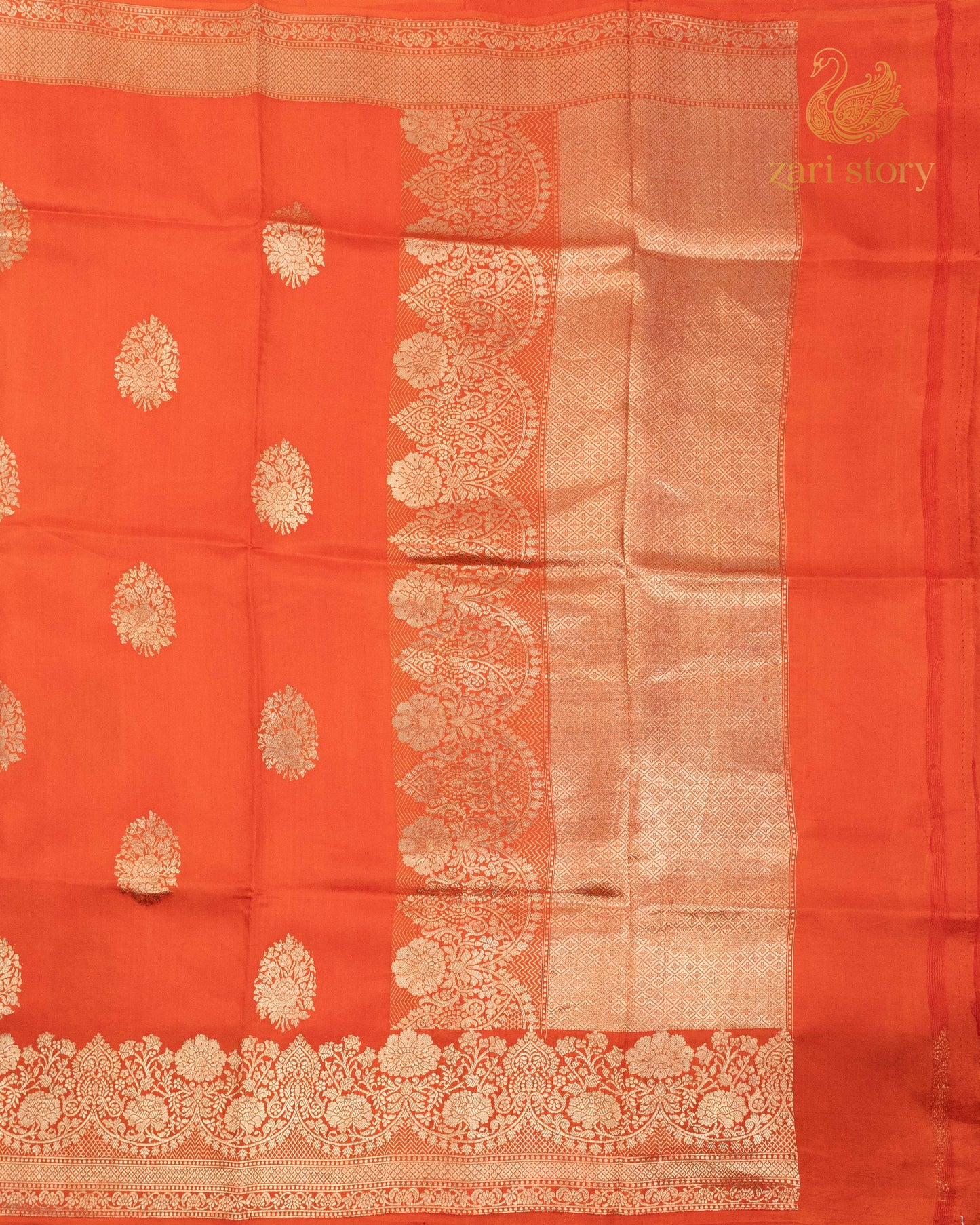 Pumpkin Orange Butta Mango Banarasi Saree
