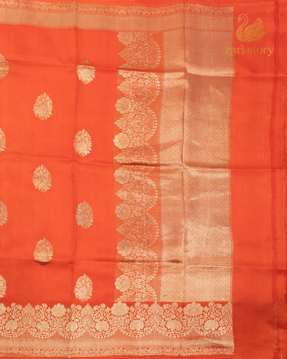 Pumpkin Orange Butta Mango Banarasi Saree