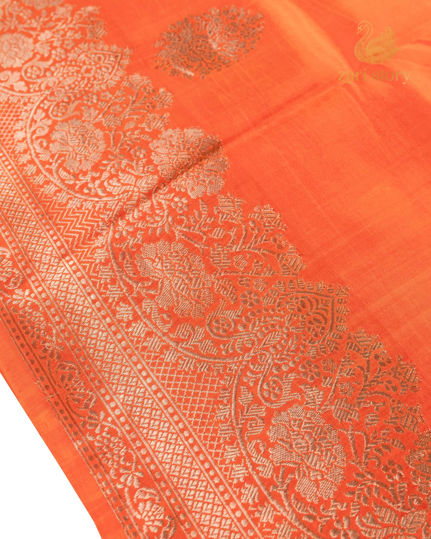 Pumpkin Orange Butta Mango Banarasi Saree