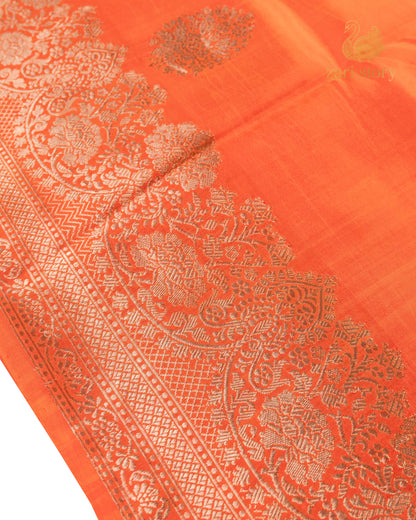 Pumpkin Orange Butta Mango Banarasi Saree