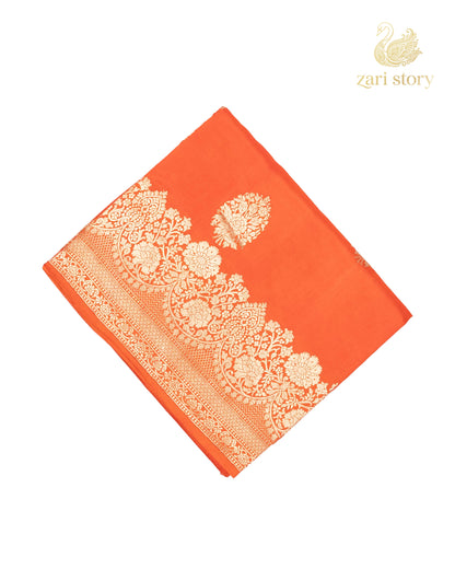 Pumpkin Orange Butta Mango Banarasi Saree