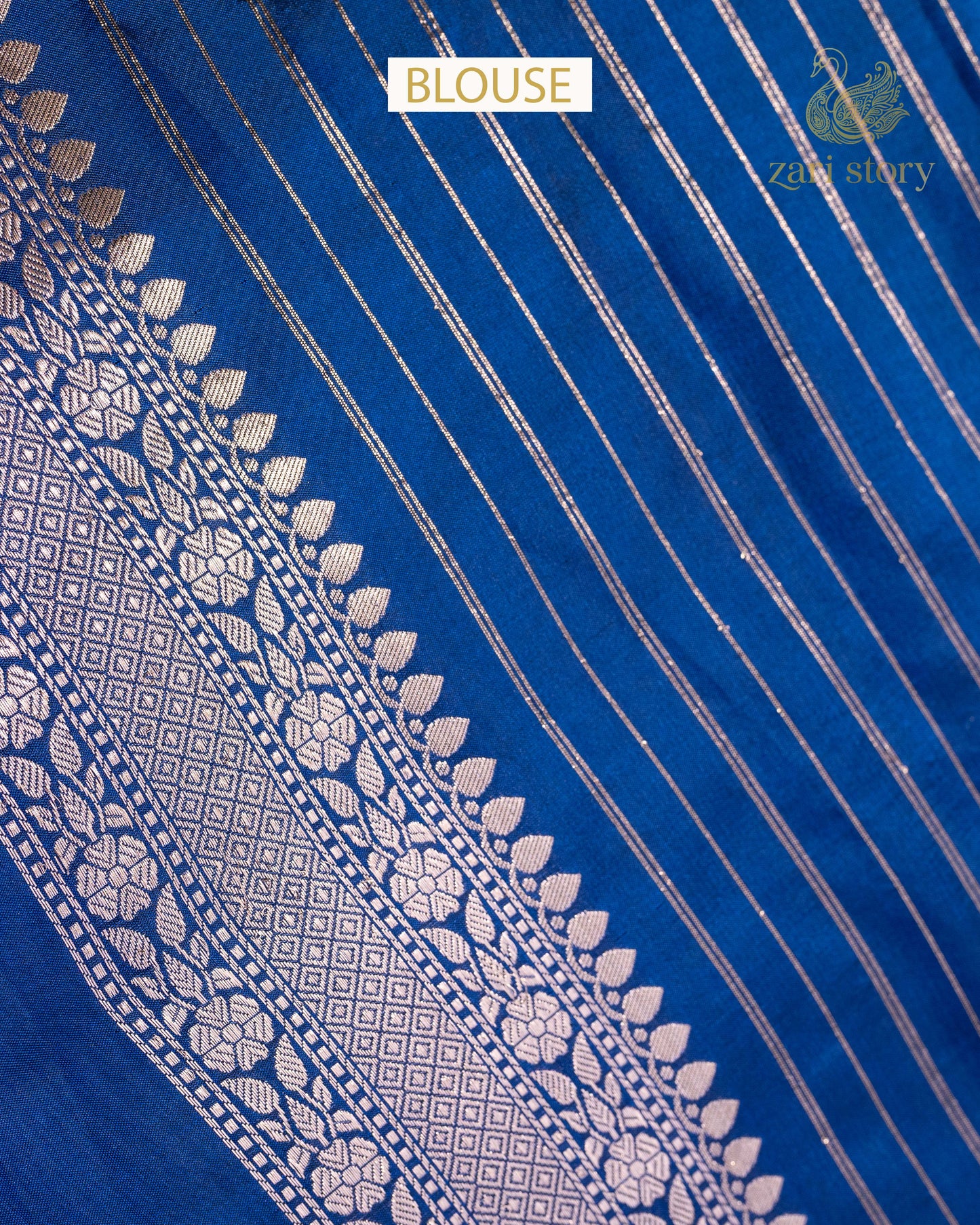 Cobalt Blue Floral Katan Silk Banarasi Saree