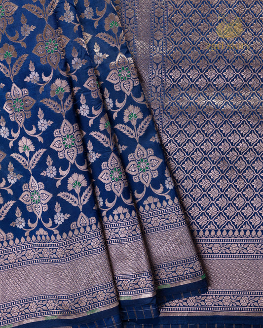 blue floral katan silk pure