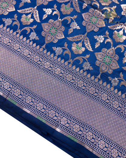 Cobalt Blue Floral Katan Silk Banarasi Saree