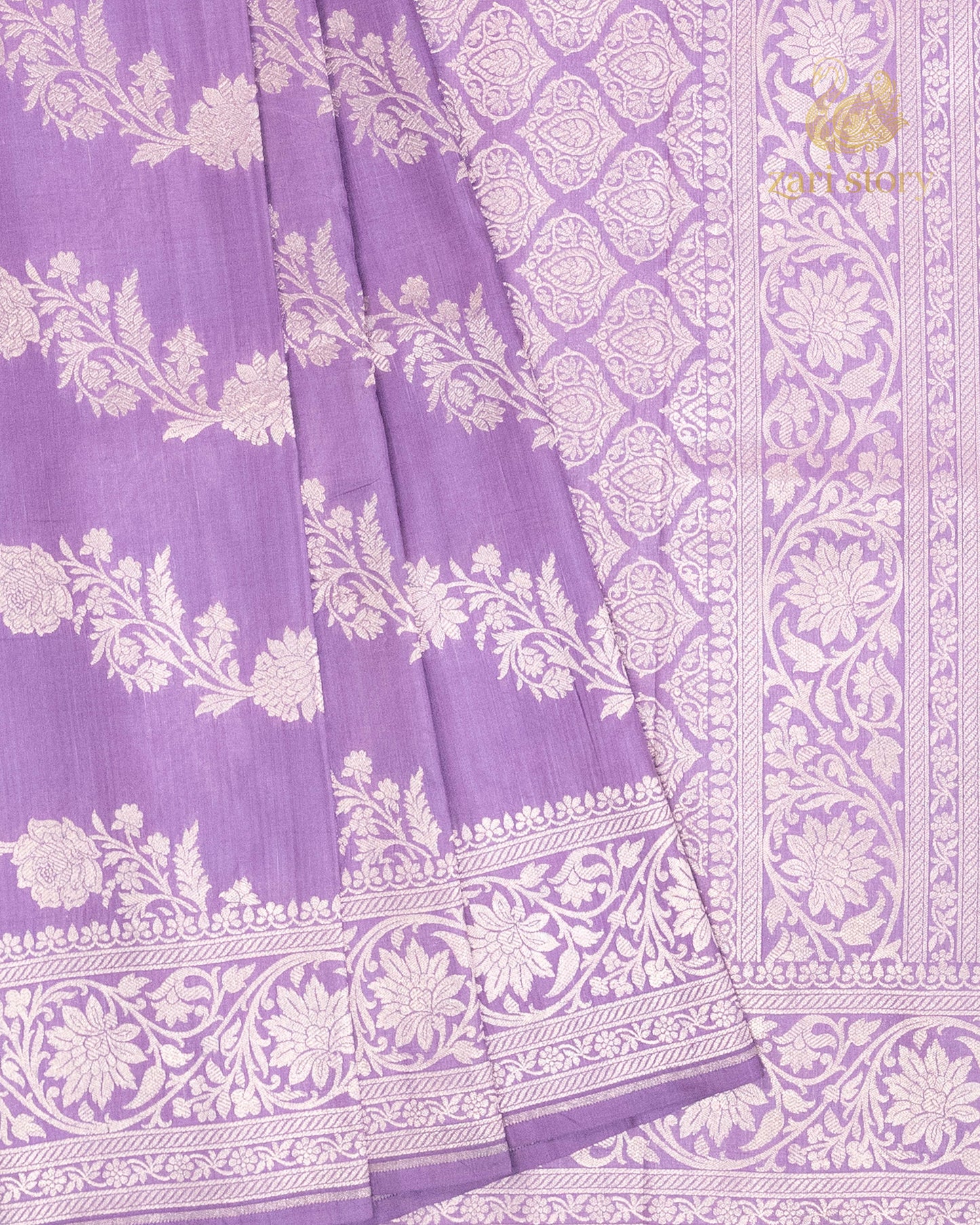 purple floral katan silk pure