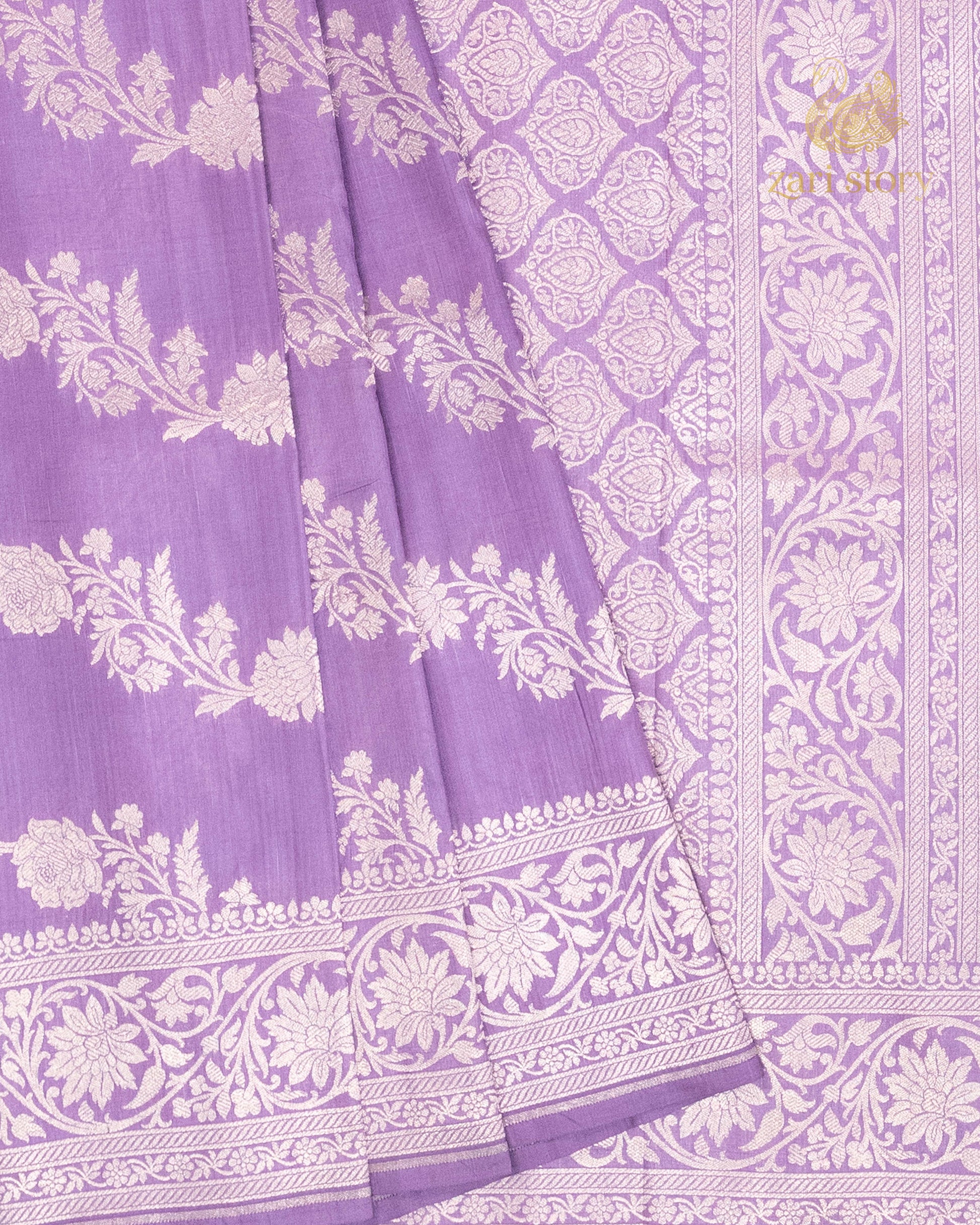 purple floral katan silk pure