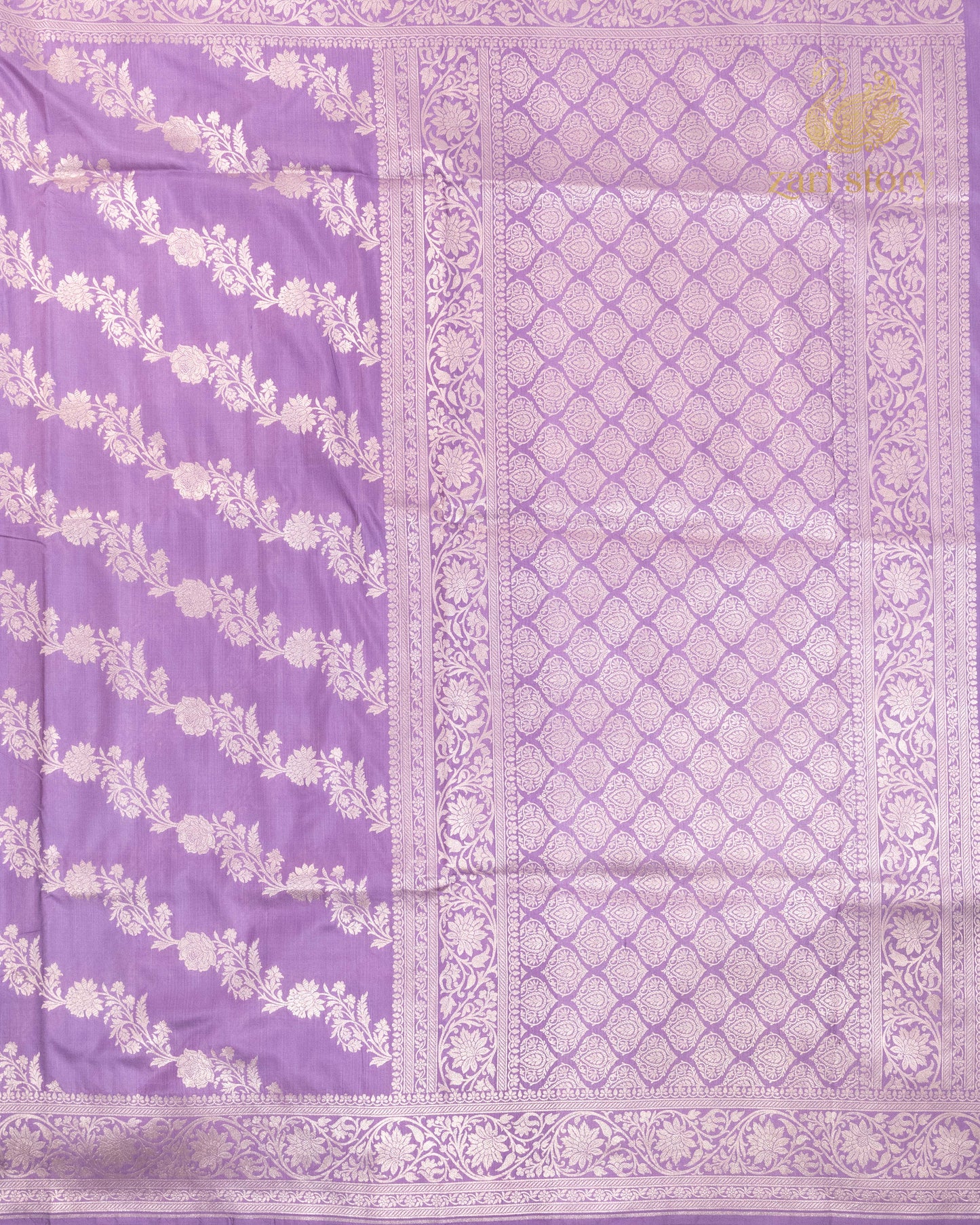 Lavender Floral Katan Silk Banarasi Saree