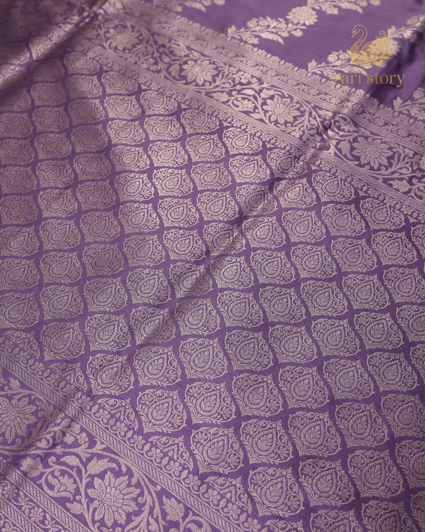Lavender Floral Katan Silk Banarasi Saree