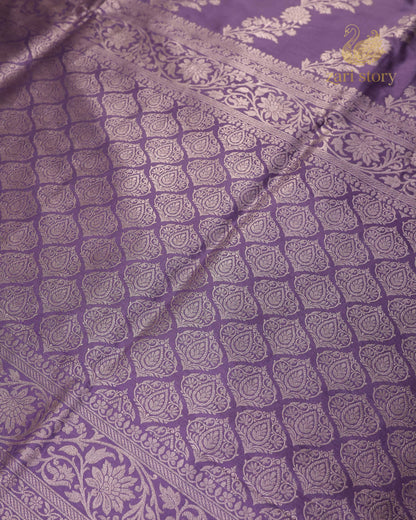 Lavender Floral Katan Silk Banarasi Saree