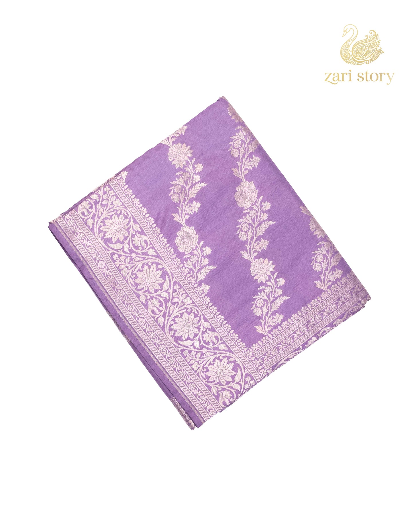 Lavender Floral Katan Silk Banarasi Saree