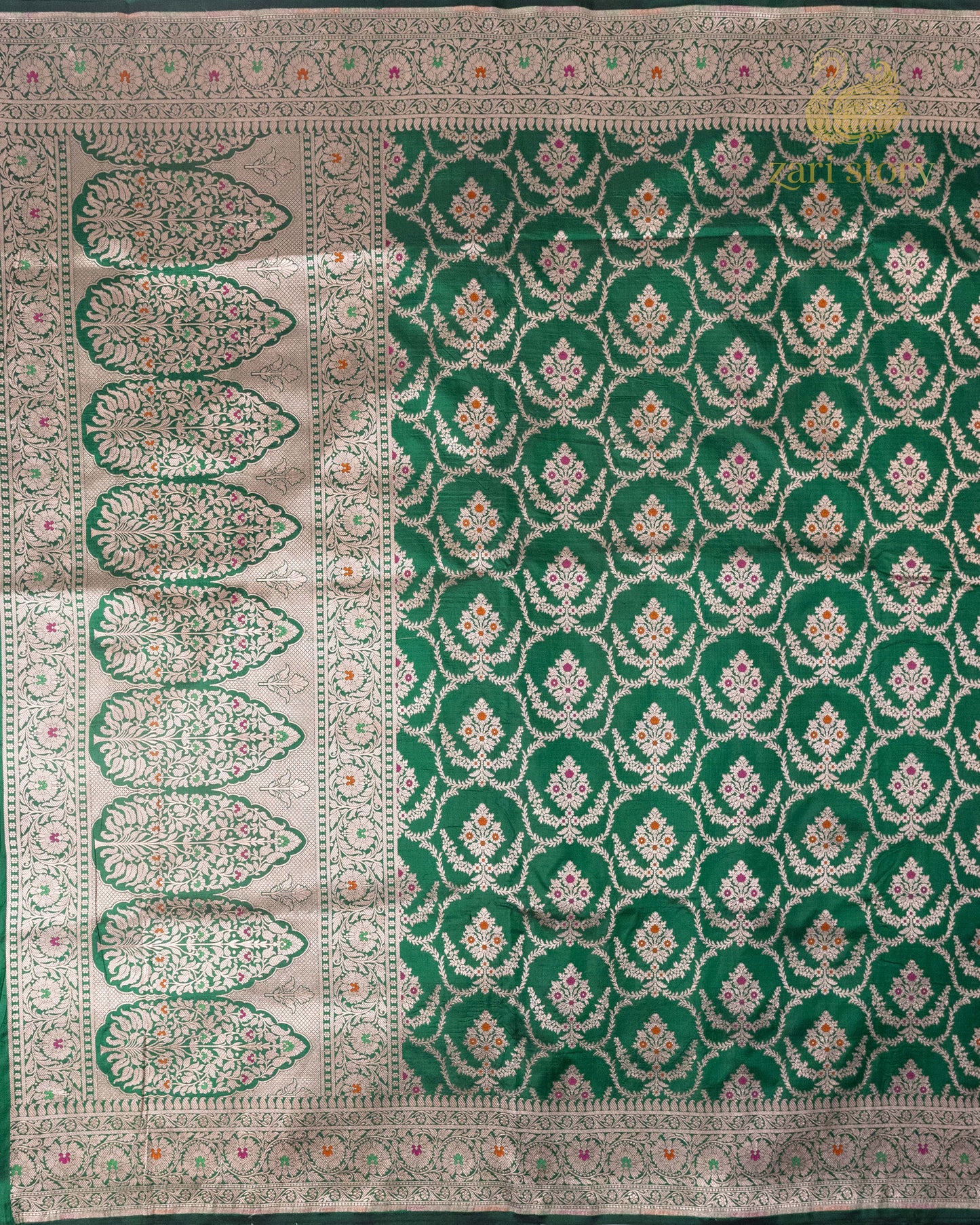 Emerald Green Meenakari Katan Silk Banarasi Saree