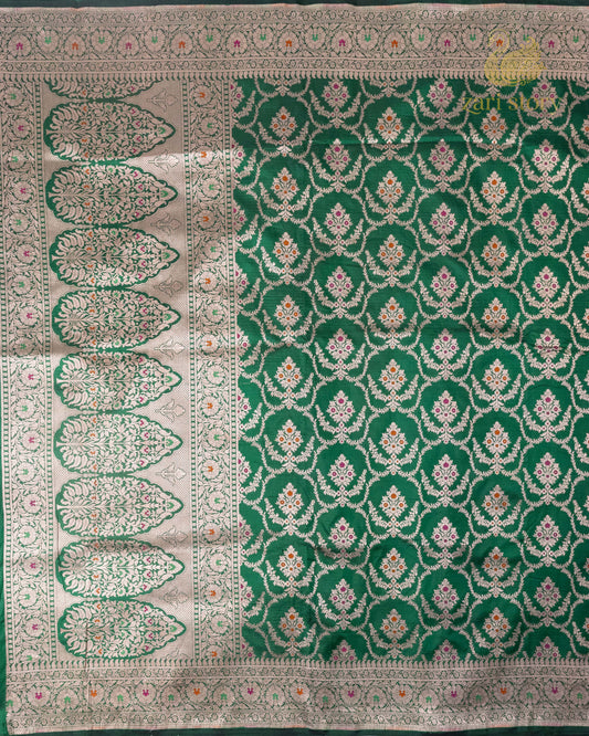 Emerald Green Meenakari Katan Silk Banarasi Saree