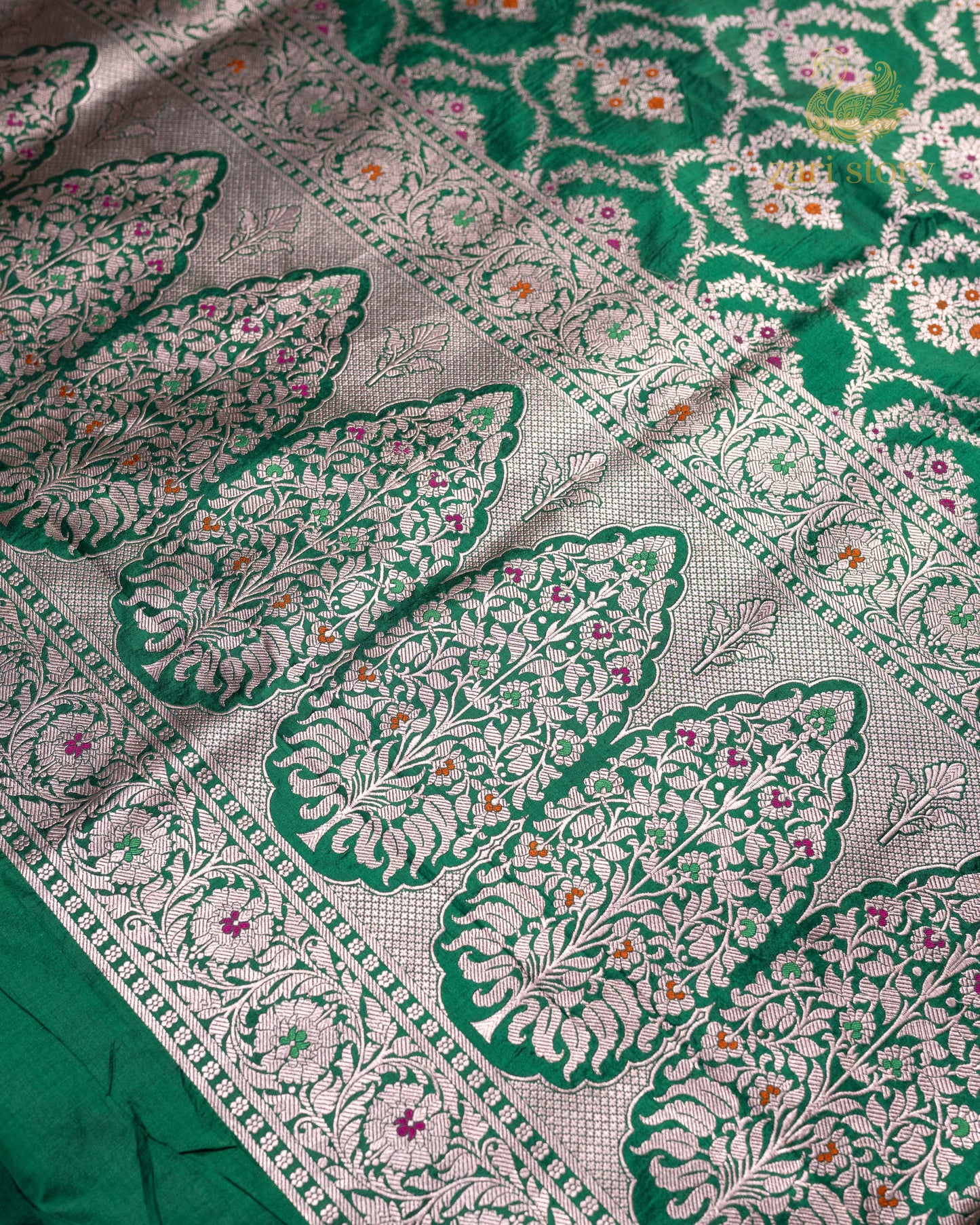 Emerald Green Meenakari Katan Silk Banarasi Saree