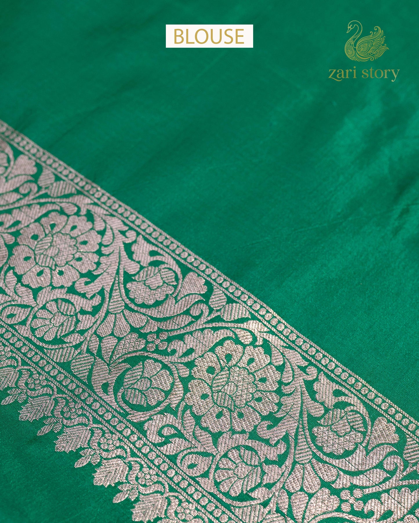 Rama Green Jaal Katan Silk Banarasi Saree