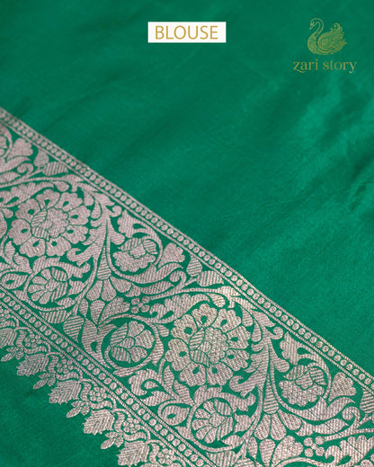 Rama Green Jaal Katan Silk Banarasi Saree