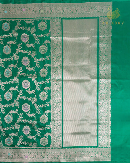 Rama Green Jaal Katan Silk Banarasi Saree