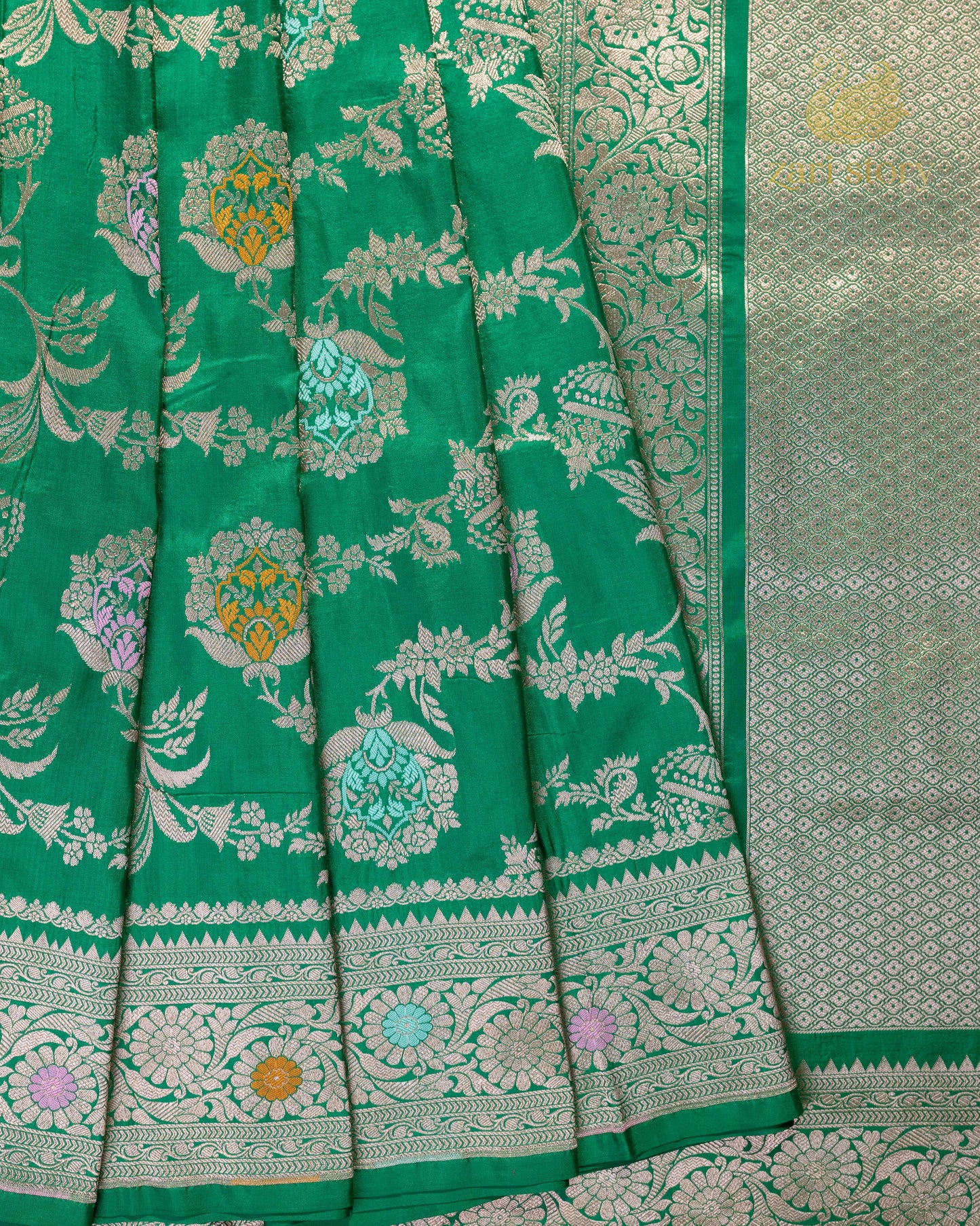 green jaal katan silk pure
