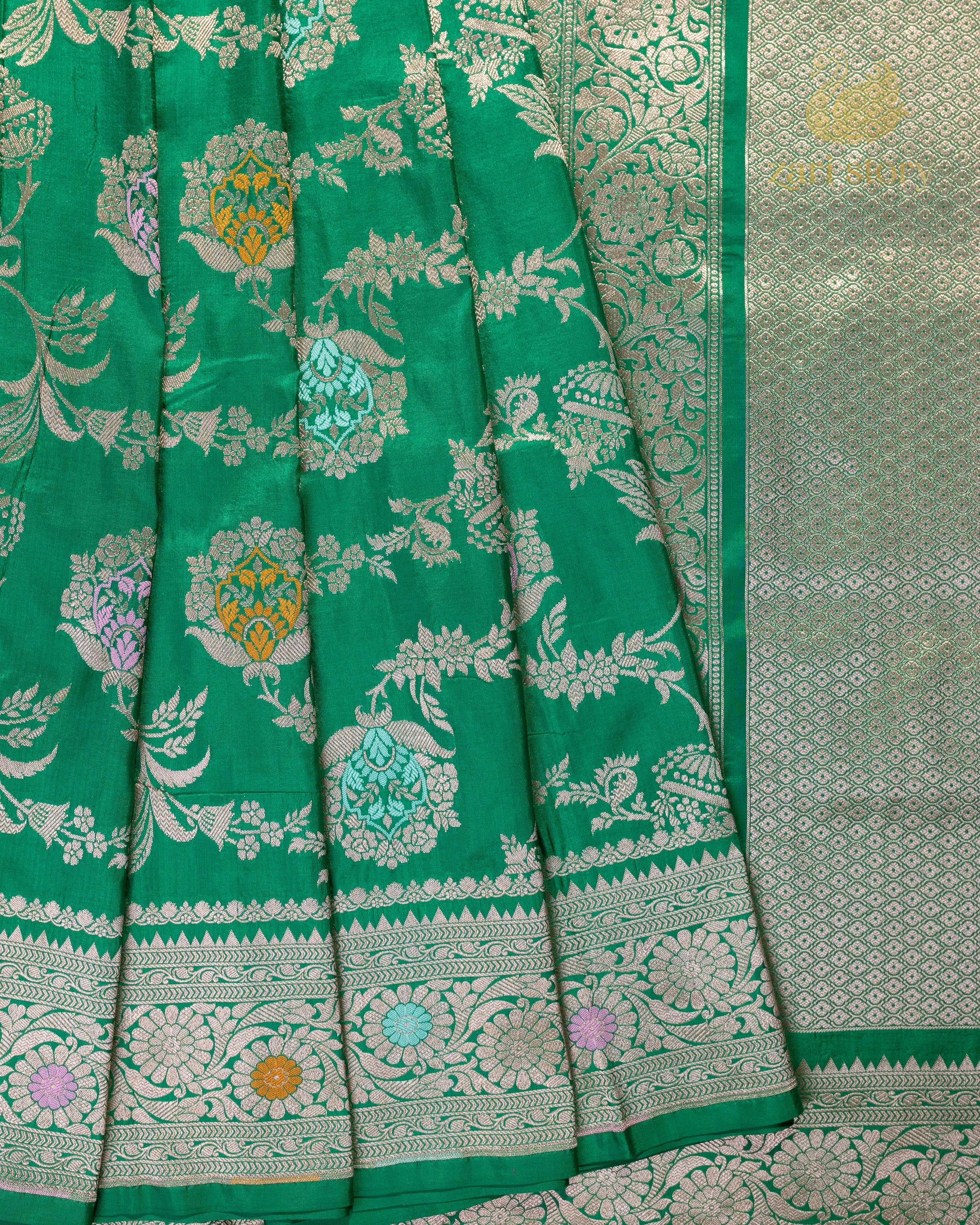 green jaal katan silk pure