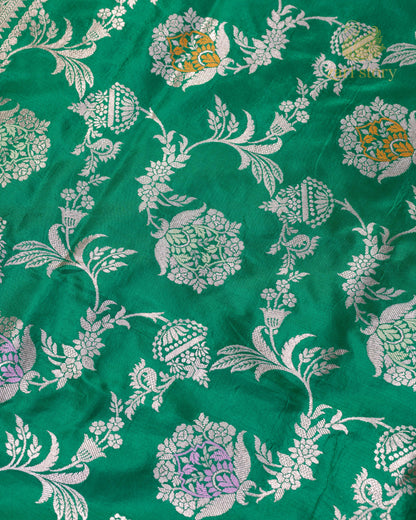 Rama Green Jaal Katan Silk Banarasi Saree