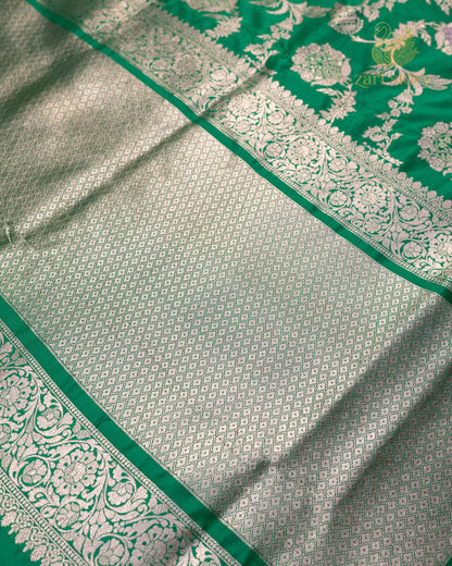 Rama Green Jaal Katan Silk Banarasi Saree
