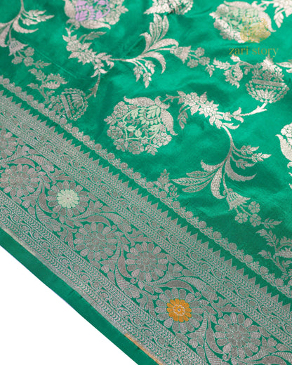 Rama Green Jaal Katan Silk Banarasi Saree
