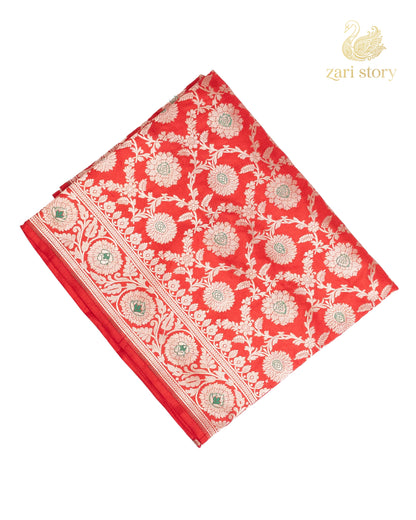 Crimson Red Jaal Katan Silk Banarasi Saree