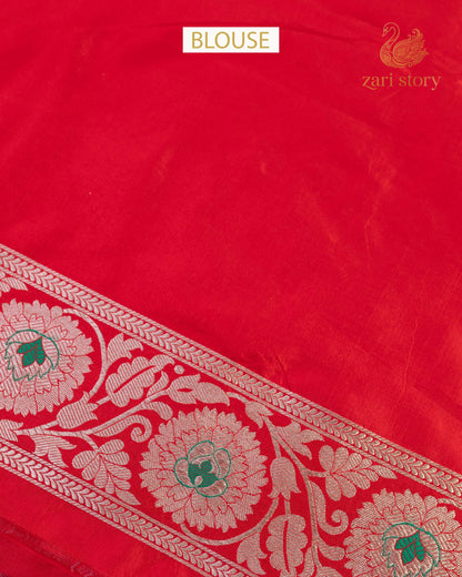 Crimson Red Jaal Katan Silk Banarasi Saree