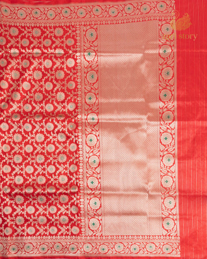 Crimson Red Jaal Katan Silk Banarasi Saree