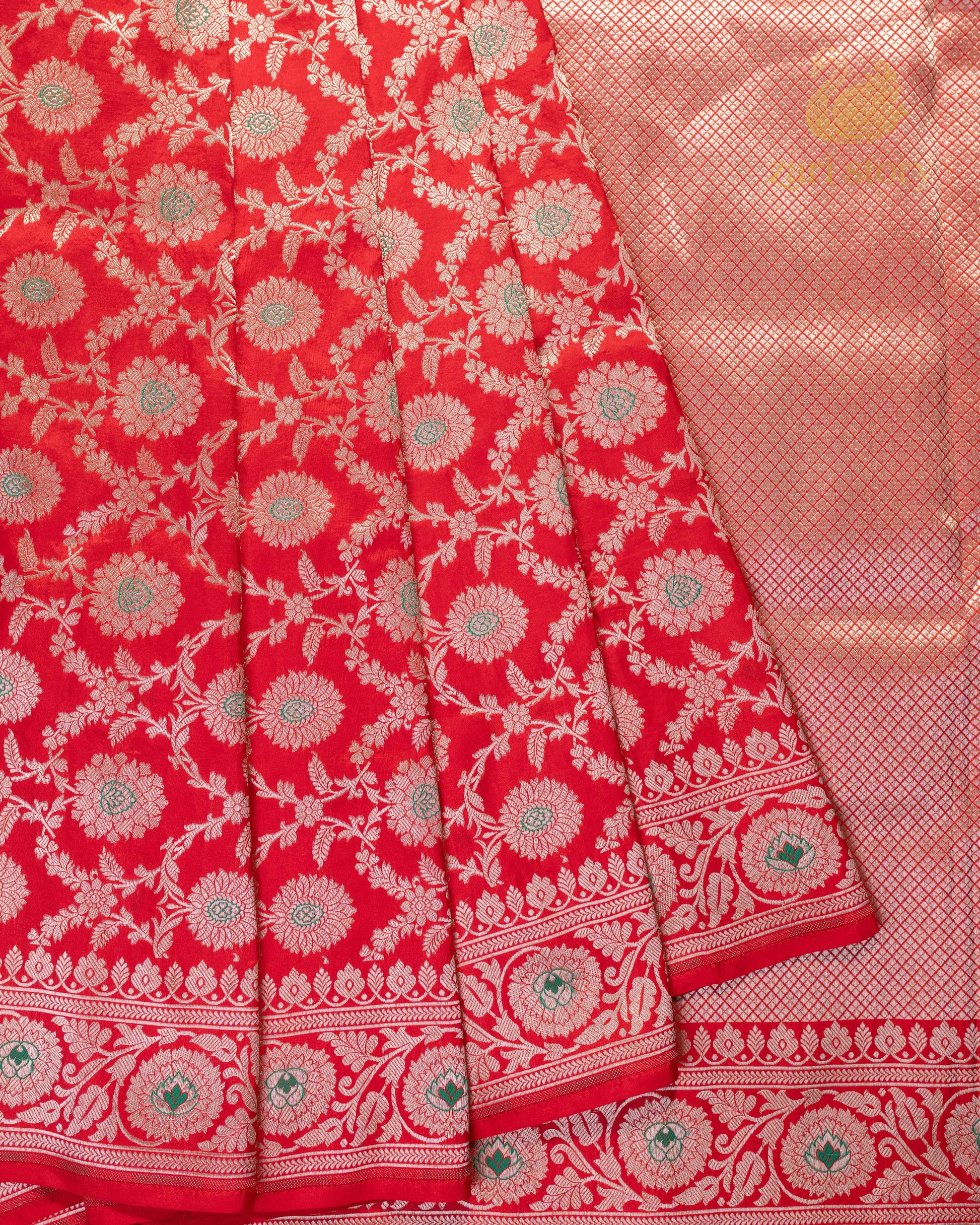 red jaal katan silk pure