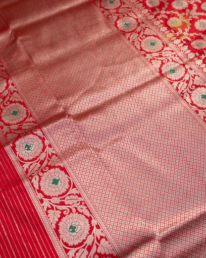Crimson Red Jaal Katan Silk Banarasi Saree