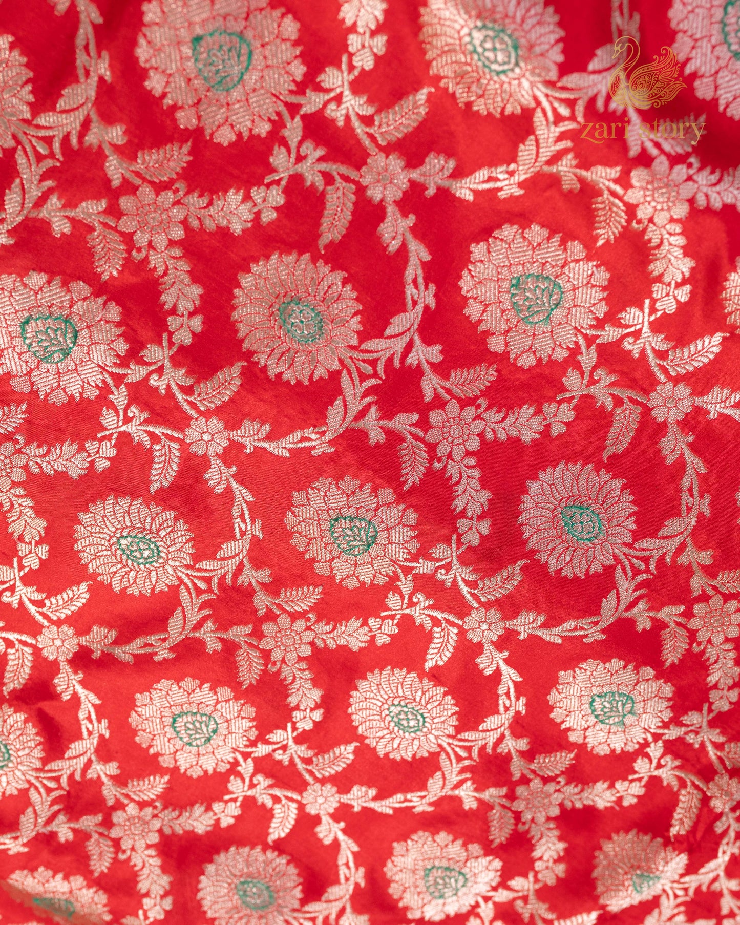Crimson Red Jaal Katan Silk Banarasi Saree