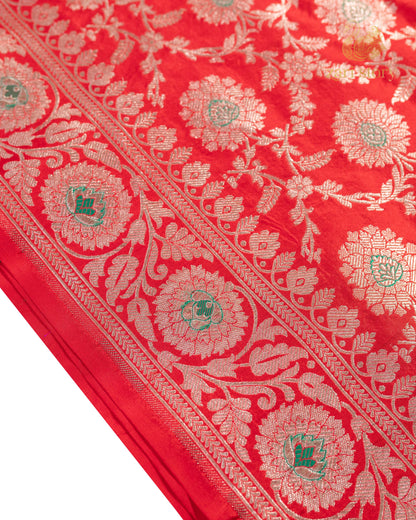Crimson Red Jaal Katan Silk Banarasi Saree